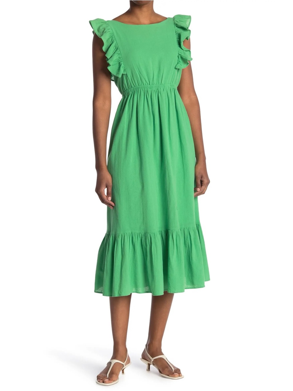 Ba&sh Joyce Backless Cotton Midi Dress in Green Size 4